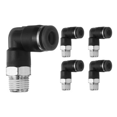 Imagem de HARFINGTON 5 peças de encaixe push to connect cotovelo macho 1/4 polegada tubo OD x 1/8 polegada NPT rosca plástico conexão rápida mangueira de ar kit de encaixe pneumático conector de bloqueio de