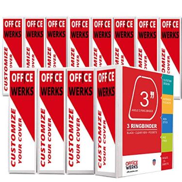 Imagem de Fichário de 3 anéis, fichário profissional em D de 7,6 cm, pasta de apresentação para páginas padrão 21 x 28 com bolsos, fichário branco com visão cristalina (pacote com 12)