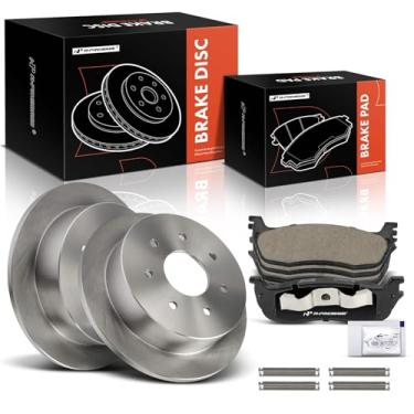 Imagem de A-Premium Rotores de freio a disco sólido traseiro de 334 mm + kit de pastilhas de cerâmica compatível com modelos Ford selecionados - F-150 F150 2000-2003, F-150 Heritage 2004, F-250 F250 1998-1999,