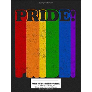 Imagem de Pride Composition Notebook College Ruled 7.44" x 9.69"(18.9 x 24.61 cm 100 sheets 200 pages: Gay Pride Rainbow Outline Flag Distressed Vintage Retro Design