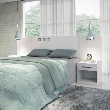 Imagem de Cabeceira Casal Santos Andirá Havana Extensível Compatível Com Cama Queen (158cm de Largura) e Cama de Casal (138cm de Largura) Com Mesa de Cabeceira - Branco