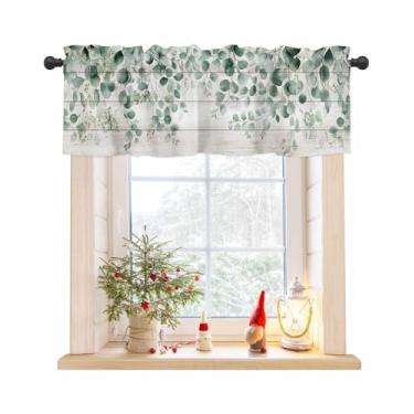 Imagem de Cortina de folhas de eucalipto verde para janelas, folhas verdes plantas primavera 137.2 cm x 45.7 cm cortinas de tratamento de janela Topper Rod Pocket folhas de eucalipto vintage madeira grãos