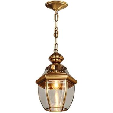 Imagem de E27 Lanterna de teto antiga de cobre vintage LED luminária pendente de latão antigo lustre de vidro para sala de estar lâmpada suspensa bar corredor jardim varanda acessório de iluminação fe