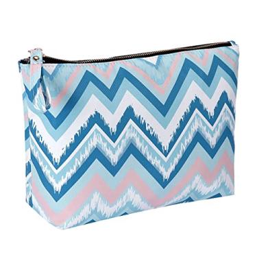Imagem de Kamo Bolsas de maquiagem – Bolsa de cosméticos para mulheres, bolsa com zíper, organizador de cosméticos, bolsas de viagem para produtos de higiene pessoal, estojo de lápis, Padrão de onda azul, One