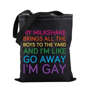 Imagem de PWHAOO Citação LGBT engraçada My Milkshake Brings All The Boys To The Yard And I'm Like Go Away I'm Gay Tote Bag Presente de orgulho LGBT, Bolsa I'm Gay