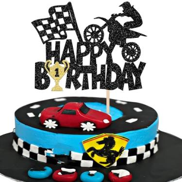 Imagem de Rsstarxi 1 Pack Happy Birthday Motorcycle Cake Topper Dirt Bike Birthday Party Decorations Extreme Sports Racing Cake Picks for Motocross Sports Theme Man Boys Birthday Party Cake Decorations