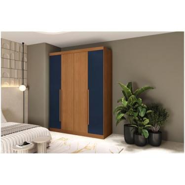 Imagem de Guarda-roupa Solteiro 2 Gavetas 4 Portas Kappesberg Roma, Canela e Azu