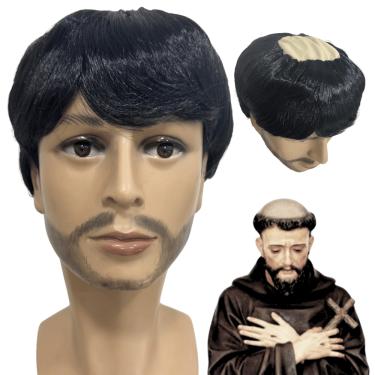 Imagem de Peruca franciscano padre festa junina topo careca preta