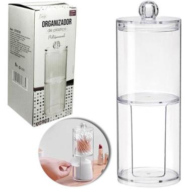 Imagem de Porta disco de algodao / cotonete de acrilico redondo 2 em 1 17x6,5cm 