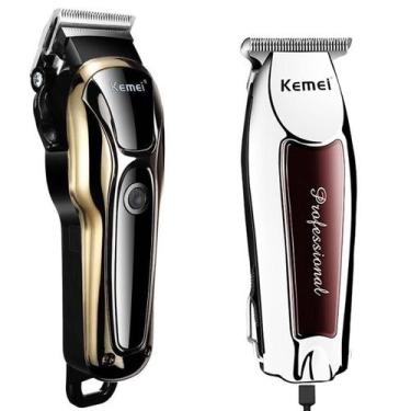 Imagem de Kit Cabelo Barba Pezinho Maquina Km-1990 + Kemei9163 C/ Nota, Bivolt