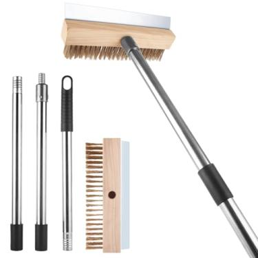 Imagem de ACXFOND Escova de alumínio para forno de pizza, escova de grelha com raspador e 3 seções de design de haste longa destacável para limpeza comercial, restaurantes, cozinhas, prateleira de churrasco ou