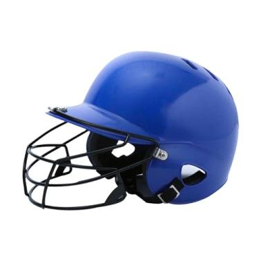 Imagem de YIJU Capacete de rebatidas de beisebol com capacete de softball de guarda de máscara para partida de torneio, Azul