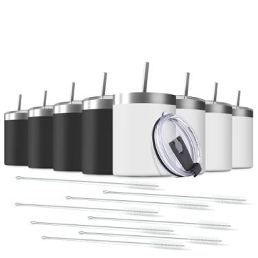 Imagem de Deitybless Pacote com 8 copos skinny de aço inoxidável de 350 ml com tampa à prova de respingos, copo térmico de parede dupla isolado a vácuo, garrafa fina de viagem inquebrável ao ar livre para