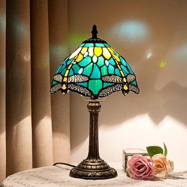 Imagem de Blivuself Abajur Estilo Tiffany, Luminária De Mesa De Vidro Colorido, Azul-Petróleo, Libélula, Verde, Luz De Cabeceira Para Quarto, Escritório, Dormitório, Decoração De Bar, Retrô, Exclusivo, Fofo,
