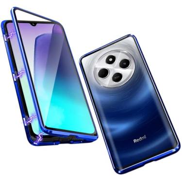 Imagem de QUIETIP Capa compatível com Redmi 14C e Poco C75, moldura magnética de metal dupla face, capa de vidro temperado transparente, azul