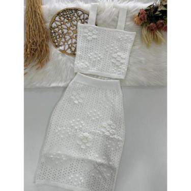 Imagem de Conjunto Feminino Tricô Modal Premium Saia e Cropped Ponto Crochê c/ F