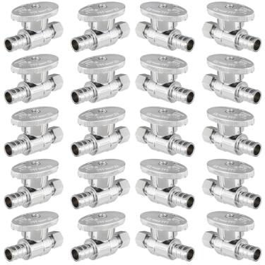 Imagem de HeSun Válvula de parada reta Pex de 20 peças, 1/5.1 cm PEX 3/20.3 cm OD parada reta de compressão, válvula de desligamento de 1/4 para banheiro, ASTM F1807