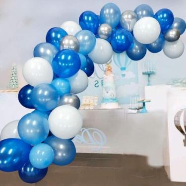Imagem de Kit de arco de guirlanda de balões azuis, balões azuis prateados e brancos, decorações de aniversário azuis, festa de casamento, chá de bebê, balão, guirlanda, kit azul