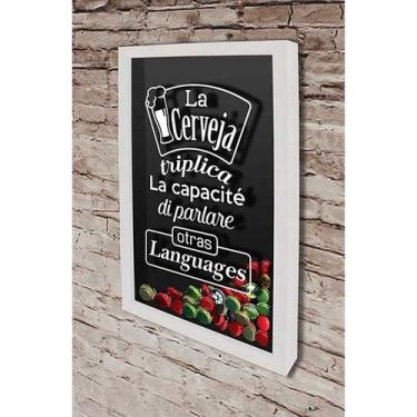 Imagem de Quadro Porta Tampinhas Poliglota- Quadro Novo, Branco, 30x40