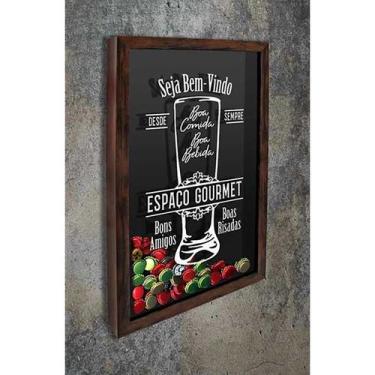 Imagem de Quadro Porta Tampinhas Espaço gourmet 2 - Quadro Novo, Marrom, 45x63