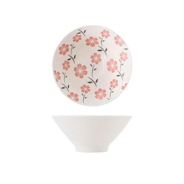 Imagem de 2 peças - Louça de cerâmica em estilo japonês em relevo, tigela de comer em forma de chapéu, tigela de arroz doméstica - tigela de chapéu 5,5 - floral branco