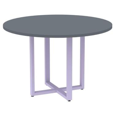 Imagem de Mesa De Reunião Redonda P25 Pandin 110 Cm (largura) Tampo Mdp Grafito Pé Aço Tubular Lilás