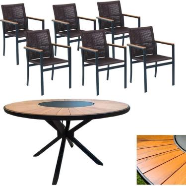 Imagem de Mesa 1,50m Giratória Zurick De Madeira 6 Poltronas Amélia Corda Náutica De Jantar Marrom