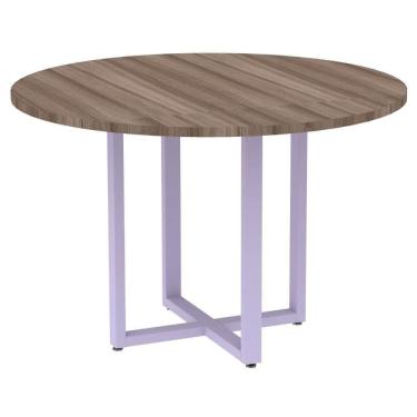 Imagem de Mesa De Reunião Redonda P25 Pandin 110 Cm (largura) Tampo Mdp Walnut Pé Aço Tubular Lilás
