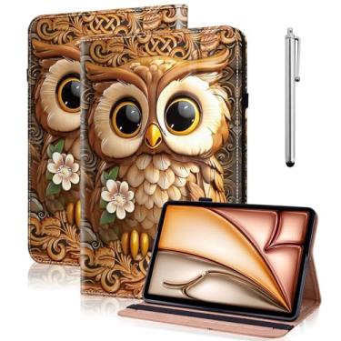 Imagem de VODEFOX Capa para tablet Samsung Galaxy Tab A9 Plus / A9+ 5G 11 polegadas 2023 (SM-X210/X216/X218), couro sintético flip com suporte - coruja marrom