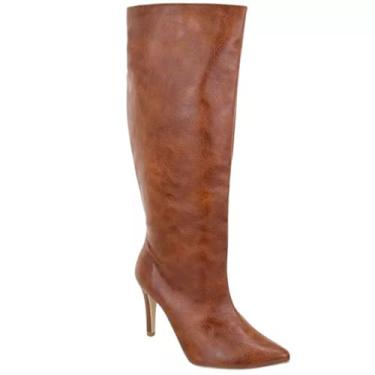 Imagem de 1712FP Bota Feminina Cano alto Bico fino salto 10cm forrada conforto (Caramelo, BR, Adulto, Numérico, 37)