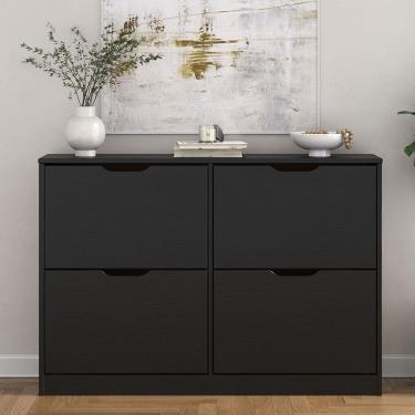 Imagem de Sapateira Preta Horizontal Basculante Madeira 24 Pares Basil