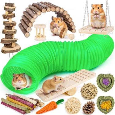 Imagem de Sofier Conjunto de brinquedos de porquinho da índia para hamster, acessórios de gaiola, brinquedos naturais para mastigar, dentes, rato, chinchila, coelhinho, roedores, hamster, esconderijo, bola