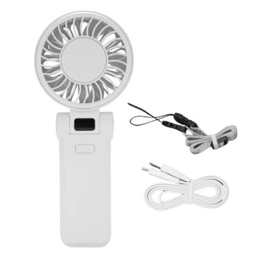 Imagem de Fã de Mão Com Cordão, Poderoso Fãs Pessoais Tranquilos, Ventilador Portátil Dobrável de 5 Velocidades Ajustável, Exibição Digital, para Viagens, Camping, Ao Ar Livre (Branco)