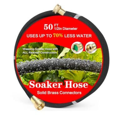 Imagem de Mangueira de imersão de borracha, mangueira de gotejamento de jardim de 1,2 cm, 15,2 m, conector de latão sólido para irrigação eficiente de gramados de árvores e campos de vegetais de irrigação