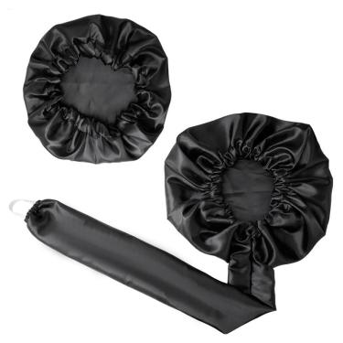 Imagem de Kit 1 Touca Difusora + 1 Touca Cetim Seda Anti Frizz Preta