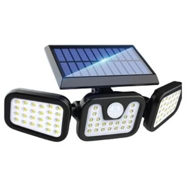Imagem de Kit Luminária Solar Led Parede Refletor Poste com Sensor de Movimento Luz Fria Ajustável para ambientes externos Controle e a prova d'água PREMIUM