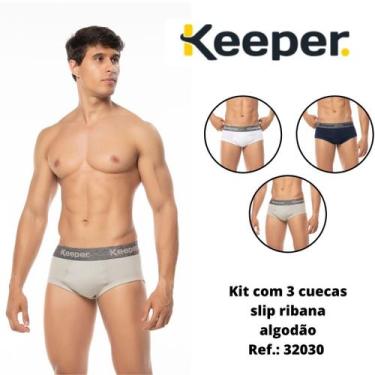 Imagem de Kit com 3 cuecas slip ribana algodão Keeper 32030, Branco, Azul marinh