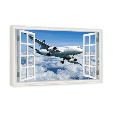 Imagem de Arte de parede em tela de janela aberta, impressão natural em tela, "Avião no céu 15.2 cm, decoração de parede de paisagem de janela, decoração de casa moderna. Moldura interna 40 x 60 cm x 15,7 x