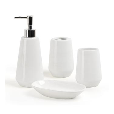 Imagem de Conjunto De Banheiro, Conjuntos De Dispensador De Sabonete Branco, Com Suporte Para Escova De Dentes, Dispensador De Sabonete, Saboneteira, Caneca De Escova De Dentes, Para Casa, Hotel, Cer, H
