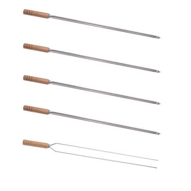 Imagem de Kit 5 Espetos Para Churrasco 85cm Aço Inox Kort