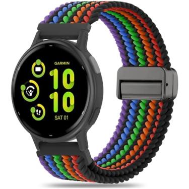 Imagem de Oanux Pulseira trançada magnética de 20 mm compatível com Garmin Vivoactive 5/Vivoactive 6/3/3 Music, pulseira esportiva macia de nylon elástico para Venu Sq 2/Venu 2 Plus e Forerunner 55/165/245/645