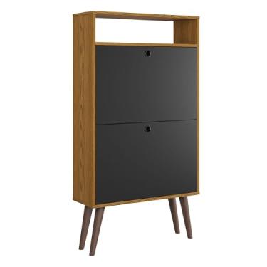 Imagem de Sapateira 2 Portas Basculante com Pés Estilo Retrô Organizador Sapatos (NATURE/PRETO)