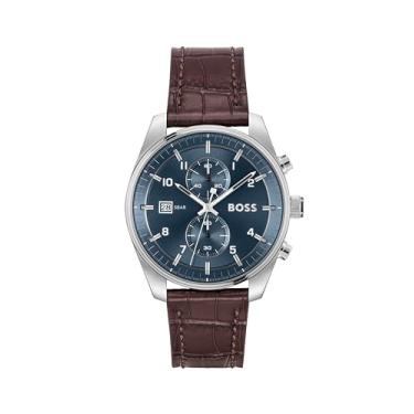 Imagem de BOSS Skytraveller Relógio masculino cronógrafo de quartzo 3H, aço inoxidável, 5 ATM/50 m, resistente à água - relógio moderno e elegante - presente para ele, 44 mm, Marrom