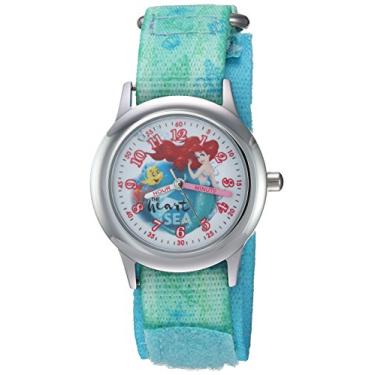 Imagem de DISNEY Relógio feminino Princesa Ariel de aço inoxidável analógico de quartzo com pulseira de nylon, verde, 20 (modelo: WDS000203)