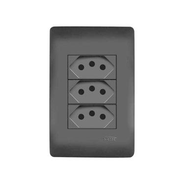 Imagem de Tomada Tripla Fame Habitat Black 2p+t 10a Com Placa 4x2 Preta