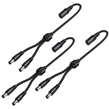 Imagem de SIOCEN Pacote com 3 cabos divisor de fonte de alimentação CC, 1 fêmea para 2 machos 5,5 mm x 2,1 mm, cabo adaptador divisor Y, cabo Y bidirecional para câmera de estacionamento CCTV de segurança, fita