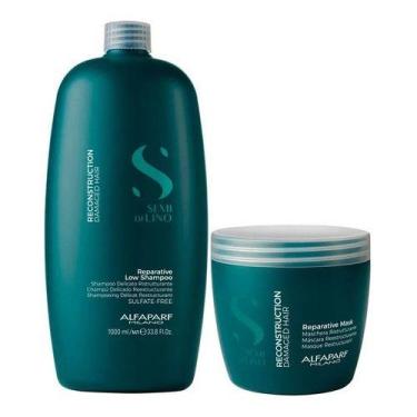 Imagem de Kit Alfaparf Semi Di Lino Reconstruction Shampoo 1L Máscara 500ml Cabe
