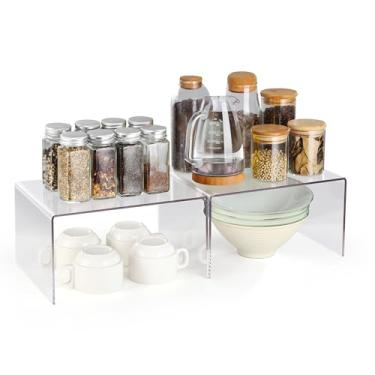 Imagem de Organizador de armário de acrílico, organizador de prateleira, conjunto de 2 organizadores de especiarias para armário, suporte de especiarias, organizador empilhável de bancada de cozinha | armário