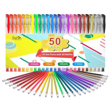 Imagem de Canetas de gel, conjunto com 50 canetas de gel, 25 canetas de gel coloridas com 25 refis para livros de colorir para adultos, desenhar, rabiscar, artesanato, álbuns, diários