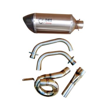 Imagem de Sistema de Escapamento Completo para Yamaha FZ-07/MT-07 Performance DES Racing Modelo Caracol (Ponteira Hexagonal Longa (corpo de 25 cm e com db-killer removível), Coletor natural)